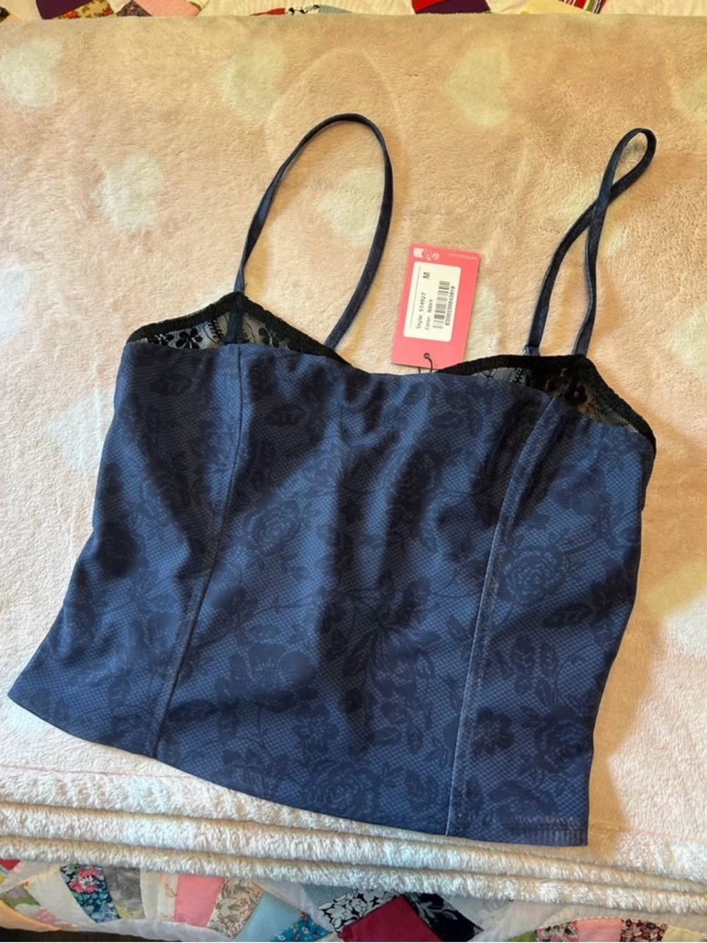 Edikted Navy Floral Lace Bustier Cami
